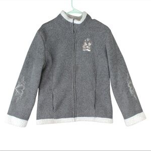 Walt Disney World Disneyland Fleece Jacket Womens Medium Gray Mickey & Minnie